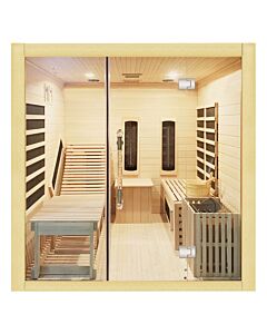 Four Person Relax COMBI FAR Infrared Indoor Sauna With Carbon Heaters And Traditional Stove